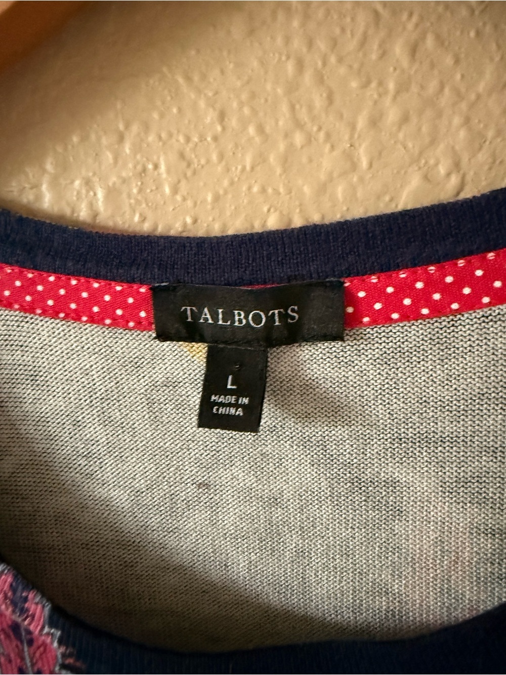 Talbots Navy Paisley Long Sleeve Tee with Pink & Green Accents - Picture 6 of 7